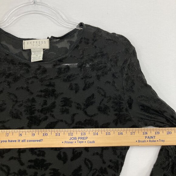 Vintage Express Tricot Medium Black Velvet Dark Romantic Y2K Top Whimsigoth - Picture 6 of 8